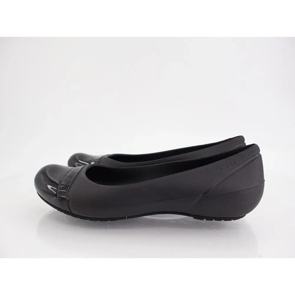 CROCS Women's Cap Toe Ballet Flats Size 7 Black Rubber Slip On Rubber Light Shoe